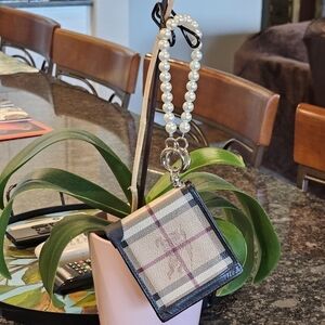 Burberry Black Nova Check Bifold Wallet wWristlet & Patch Added